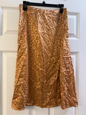 Vine & Love Satin Leopard-Pattern Midi Skirt in Copper